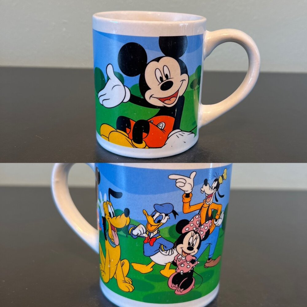 Vintage DISNEY Mickey Mouse Mug Ceramic Donald Duck Goofy Pluto Minnie 8oz WDW